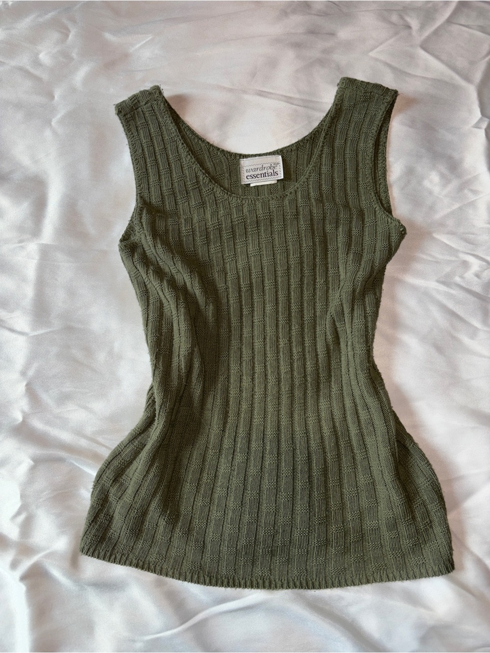 Olive Ribbed Tank - Scoop Neck Knit Top